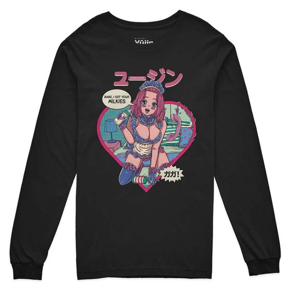 Yujin Clothing Got Your Milkies Long‎ Sleeve T-Shirt in Black - Size 2XL